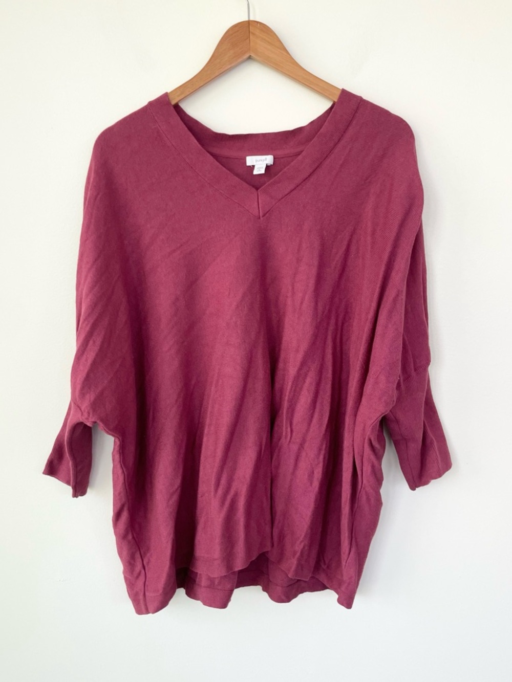 J Jill PureJill Oversized Dolman Slleve Vneck Sweater Dark Pink Berry XLP Petite